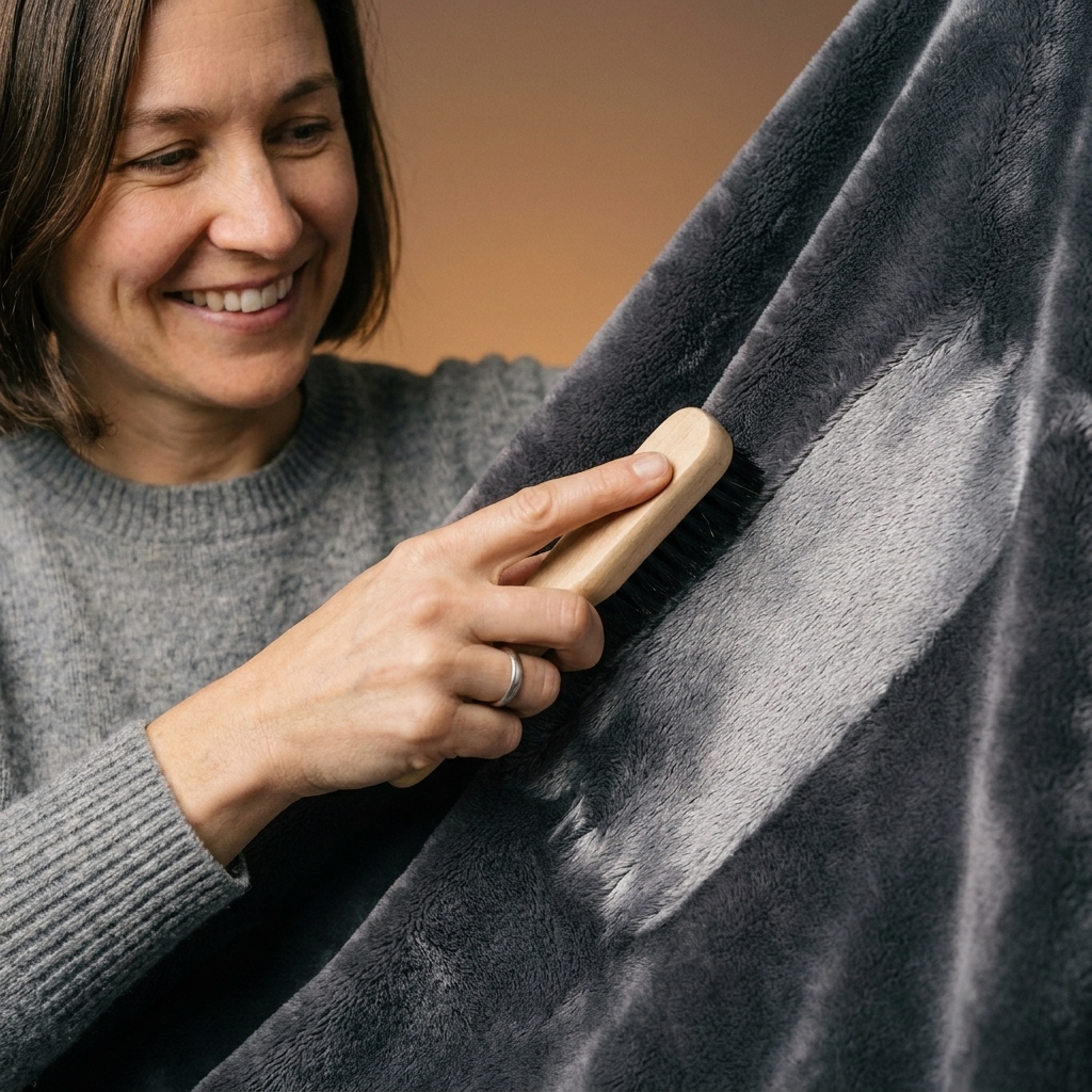 A hand brushing minky fabric to show the nap direction changing sheen from darker to lighter as the fibers are stroked